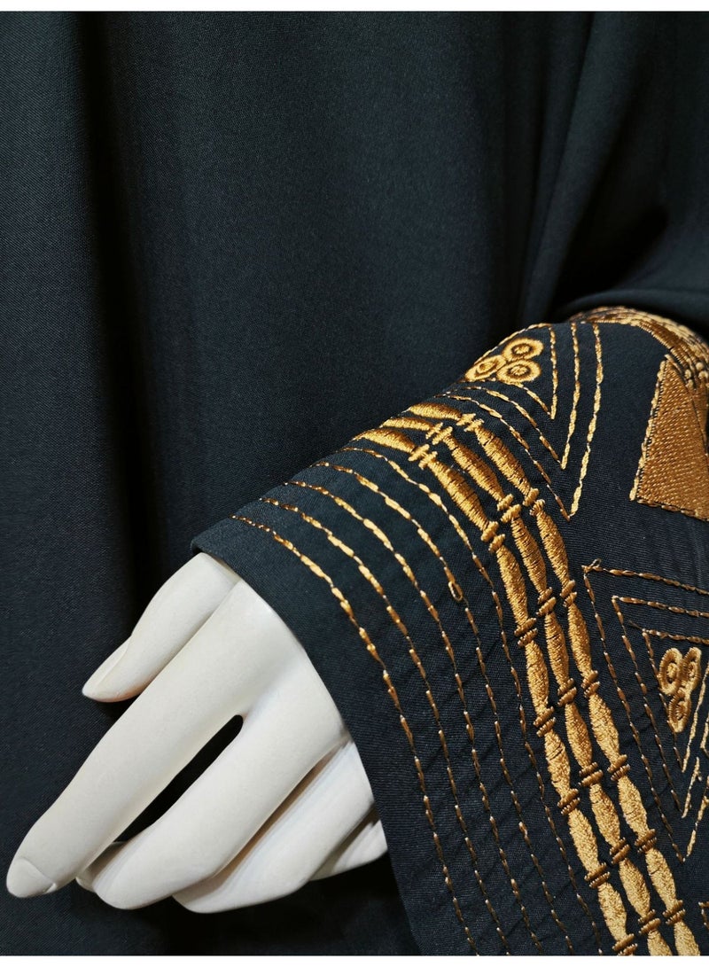 Women's Luxury Arabic Robe,Abaya with Golden Embroidery,Loose Fit for Ramadan & Eid(Black & Gold) - Image 3